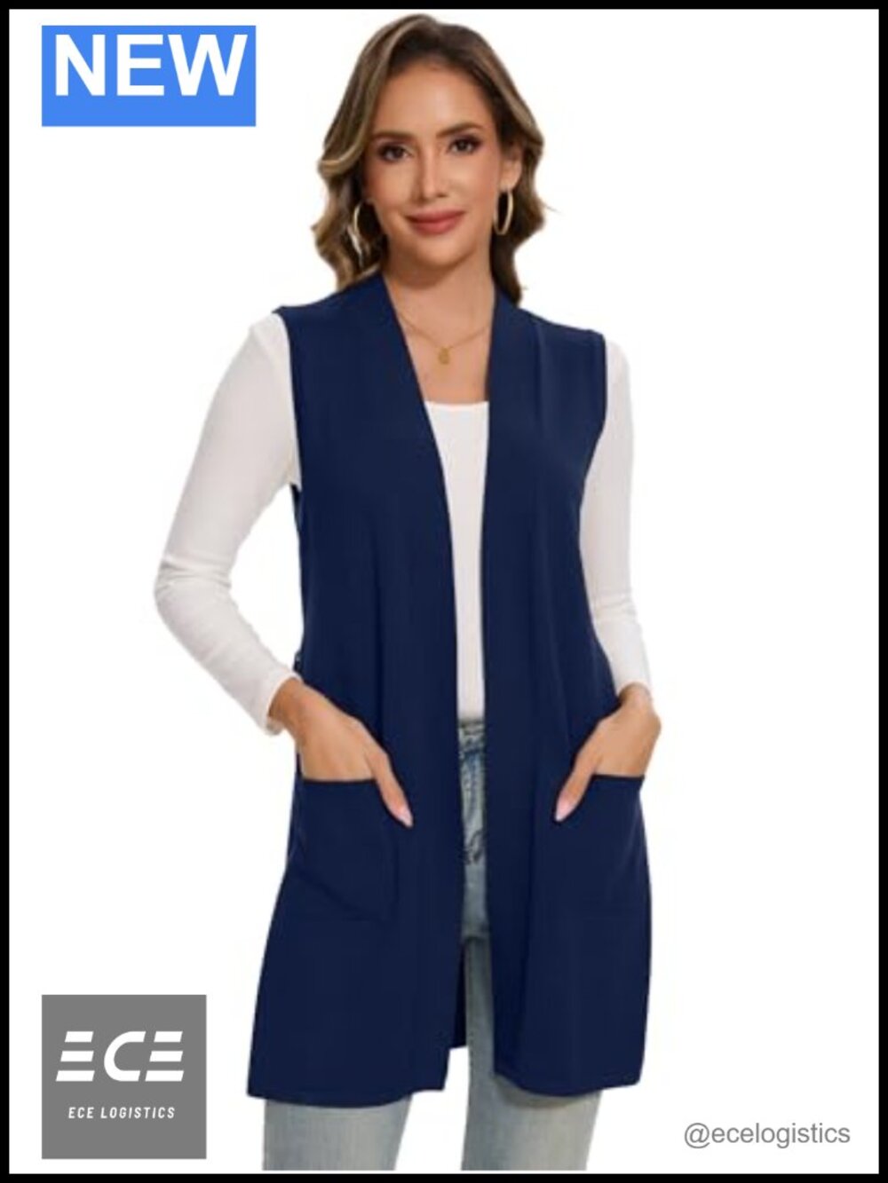 Sleeveless Ribbed Knit Cardigan Vest with Belt and Pockets Lightweight